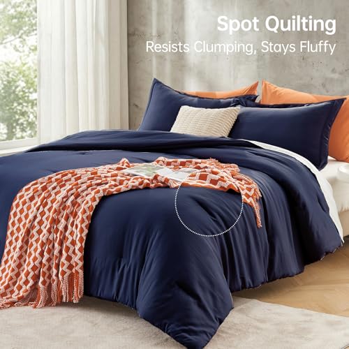 MUXHOMO Queen Comforter Set, All Season Ultra Soft Down Alternative Bedding - 3 Piece Lightweight Bed Set Includes 1 Comforter (90"x90") and 2 Pillow Shams (20"x26"), Navy Blue MUXHOMO