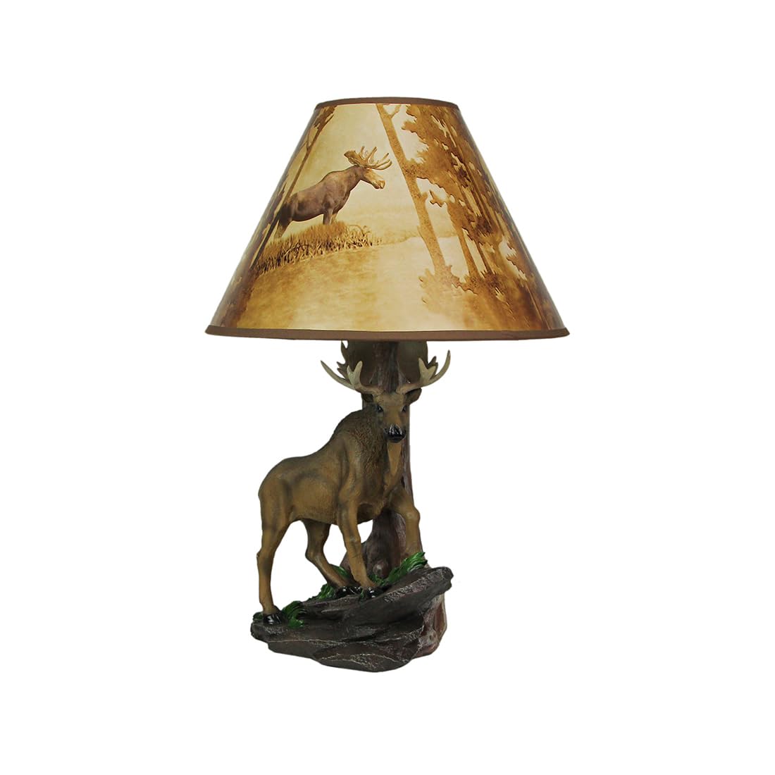 North American Bull Moose Table Lamp with a 12-Inch Diameter Forest Print Shade- Wildlife Decor - Perfect for Living Rooms, Cabins, and Bedrooms - 20 Inches Tall Zeckos
