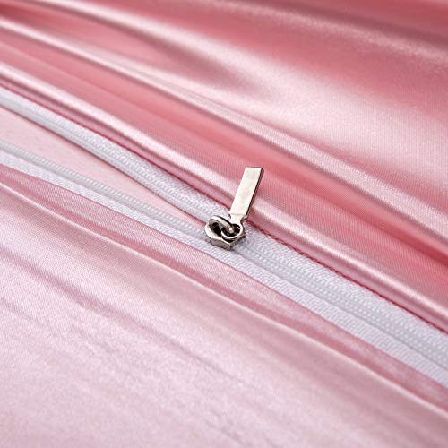 P Pothuiny 5 Pieces Satin Duvet Cover Full/Queen Size Set, Luxury Silky Like Blush Pink Duvet Cover Bedding Set with Zipper Closure, 1 Duvet Cover + 4 Pillow Cases (No Comforter) P Pothuiny