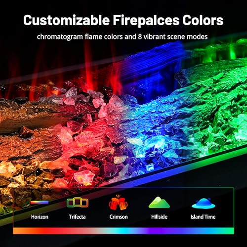 88" 3-Sided Smart Electric Fireplace, Ultra-Narrow Frame, Alexa/WiFi App Control, Panoramic Multicolor LED Flames, Realistic Log, 1500/3000W PTC Ceramic Heating MONDAWE