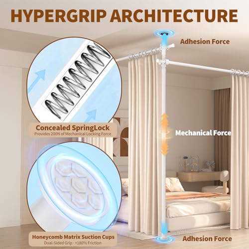 Room Divider for Room Separation,4-10ft(H) 28-140inch(W) Adjustable Temporary Privacy Wall Divider, Tension Curtain Rods No Drilling, Heavy Duty Partition Space Separator Freestanding,White Daurore paw