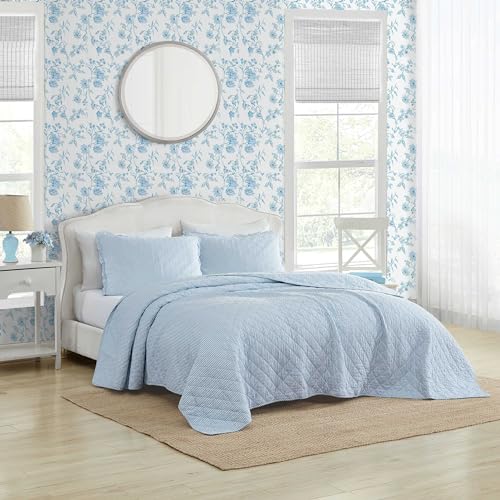 Laura Ashley - Quilt Set, Super Soft Bedding with Matching Sham, Casual Home Decor (Oxford Stripe Blue, Full/Queen) Laura Ashley