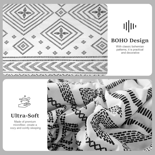 Yiran White Comforter Set Queen Size, 7 Piece Boho Aztec Bedding Set, Bohemian Bed in a Bag Queen, Soft Microfiber Striped Complete Bedding Set with Sheets for All Season Yiran