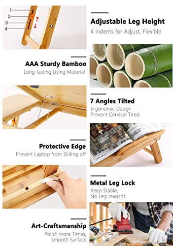 Laptop Desk Nnewvante Table Adjustable Bamboo Foldable Breakfast Serving Bed Tray w' Tilting Top Drawer Nnewvante