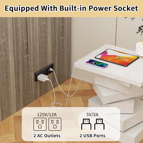 NEBZHASK Full Size Murphy Bed with Charging Station and Drawer Farmhouse Cabinet Bed Wood Space-Saving Hidden Folding Platform Bed Chest for Home Office Bedroom Guest Room Apartment,Gery