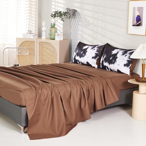 SUCSES 8 Pieces California King Comforter Set with Sheets, Cal King Size Cow Fur Print Bedding Set for Kids Teens Boys Girls, Western Style Highland Cowhide Farmhouse Bed in A Bag SUCSES
