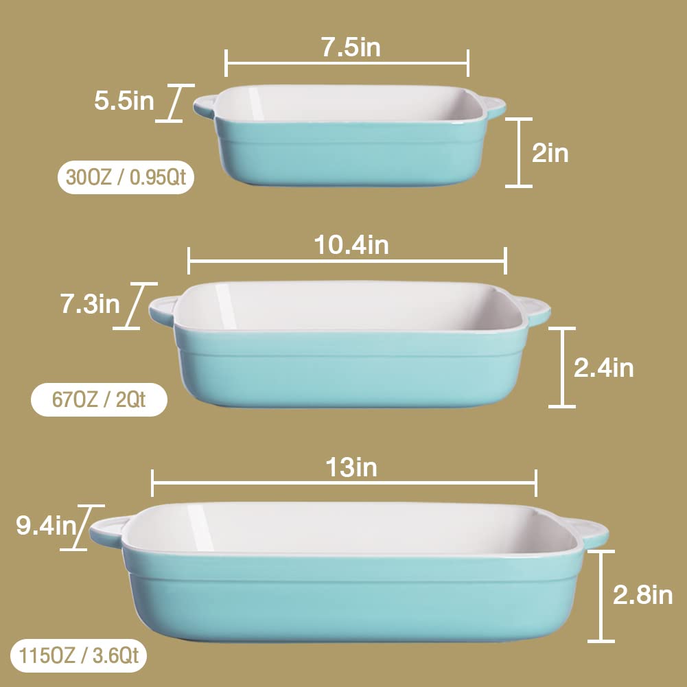 Sweejar Casserole Dishes for Oven, Ceramic Bakeware Set of 3, Lasagna Pan Deep with Handle, Rectangular Baking Pan Set, 9x13 Baking Dish for Cooking, Banquet and Daily Use (Navy) Sweejar