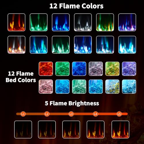 60 Inch Recessed and Wall Mounted Electric Fireplace with 12 Flame Colors, 750/1500W Heater, Remote Control, Built-in Timer, and Low Noise Operation MERXENG