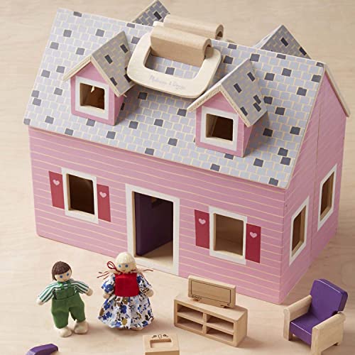 Melissa & Doug Fold and Go Wooden Dollhouse With 2 Dolls and Wooden Furniture,Multi,One Size Melissa & Doug