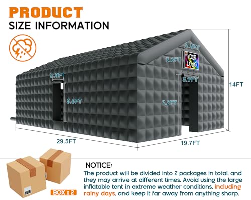 SPECRAFT 30x20x14 FT Large Inflatable Nightclub, Inflatable Tent for Parties with 2 Sides Escape Doors, Party Tent for Birthday Party/Outdoor Events, Black SPECRAFT