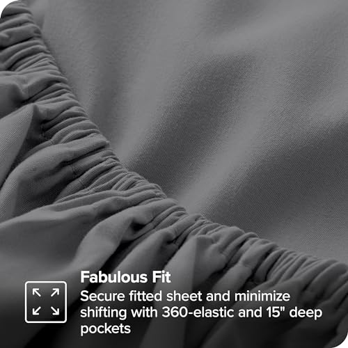 Bare Home Luxury 1800 Ultra-Soft Microfiber Fitted Sheet & Pillowcase Set - Double Brushed - Deep Pockets - Easy Fit - Full, Grey Bare Home
