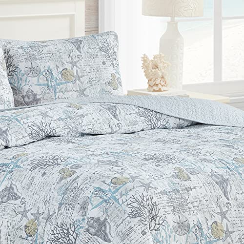 Tommy Bahama - King Quilt Set, Soft & Reversible Woven Bedding with Matching Pillowcases, Medium Weight for Year Round Comfort, 3 Piece Bed Set (Beach Bliss Grey) Tommy Bahama