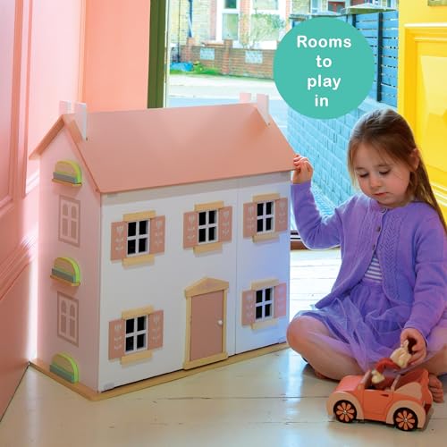 Mentari Clover Large Wooden Dollhouse - A Magical Playtime Palace with Swing-Open Panels - Elevating Playtime with Engaging Design, Interactive Features, and Limitless Pretend Play - Age 3Y and Up Mentari