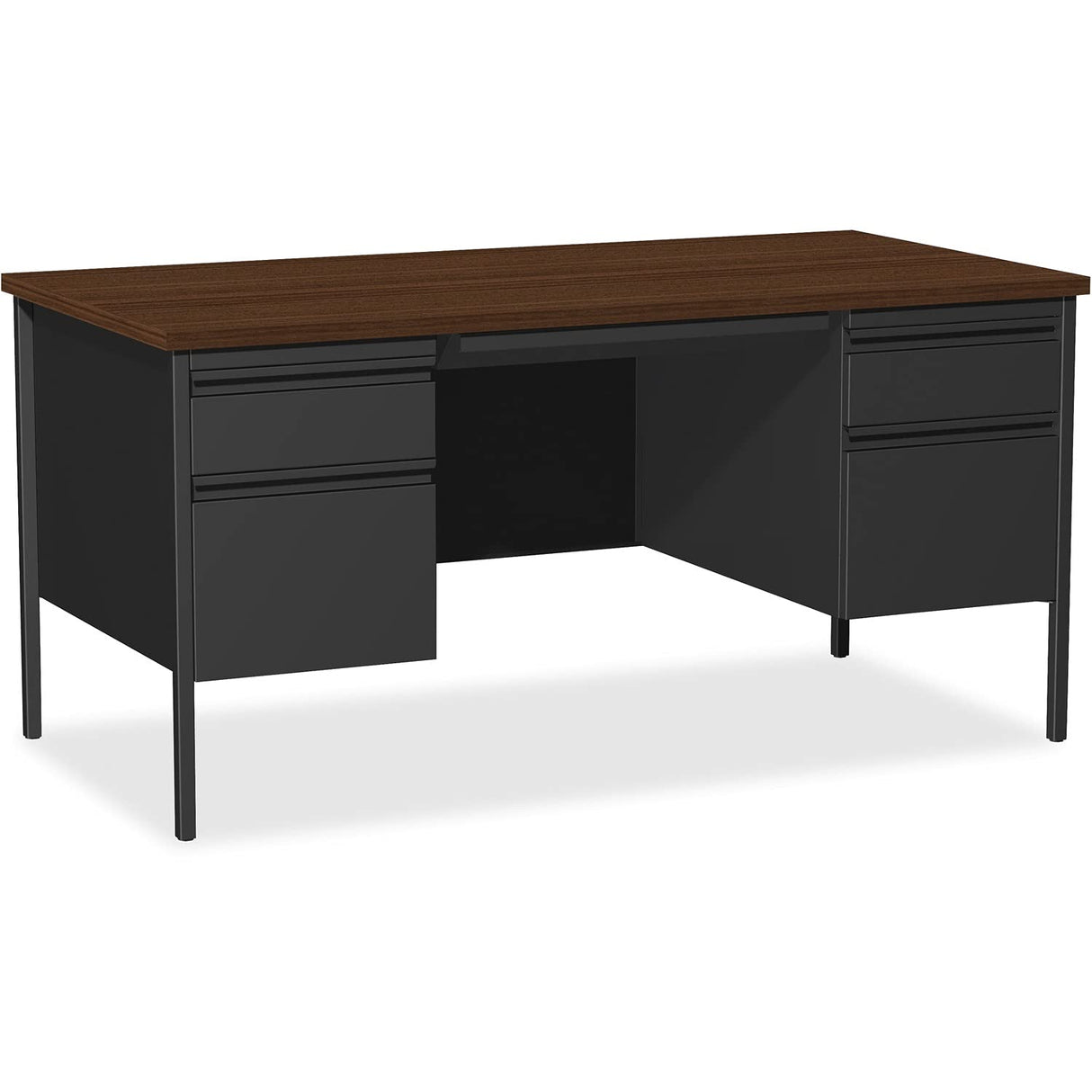 Lorell Fortress Series Double Pedestal Desk, 60" x 30" x 29.5", Black Steel Frame with Walnut Top Lorell