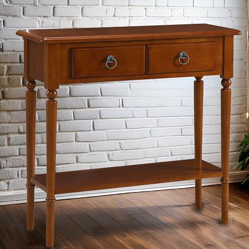 Leick Home Coastal Console Table, Solid Wood, with Drawer and Shelf, for Entryways, Hallways, and Living Rooms, Pecan Brown, 20027-PC Leick Home