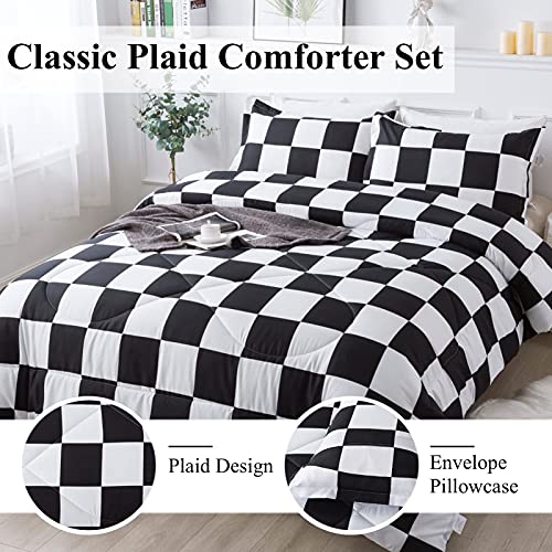 Andency Checkered Comforter Twin(66x90Inch), Black White Plaid Gingham Bed Set for Teen Boys Kids, Lightweight Microfiber Geometric Preppy Bedding, 2 Pieces Andency
