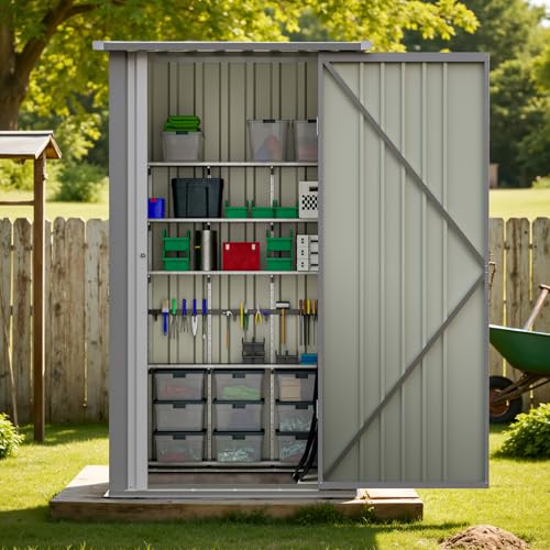 Greesum 3×3FT Outdoor Storage Shed, Metal Patio Storaged Sheds with Lockable Doors, Sheds & Outdoor Storage for Backyard, Pool and Garden, Gray Greesum