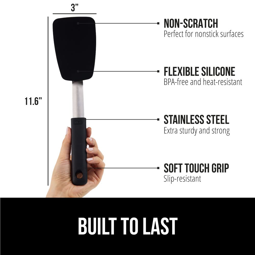 Gorilla Grip Nonstick Heat Resistant BPA-Free Silicone Spatula, Non Scratch Flexible Head for Pans, Slip Resistant Soft Rubber Handle, Stainless Steel Kitchen Spatulas for Cooking, 11.6 Inch, Black Gorilla Grip
