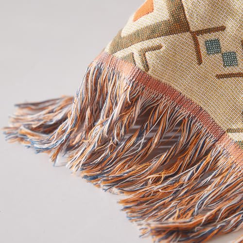 Boho Throw Blanket for Bed 80”x90”, 100% Cotton Woven Blanket for Couch Sofa, Ultra Soft 4-Layer Muslin Quilt with Diamond Pattern, Farmhouse Bed Blanket/Cover for Living Room Decor SE SOFTEXLY