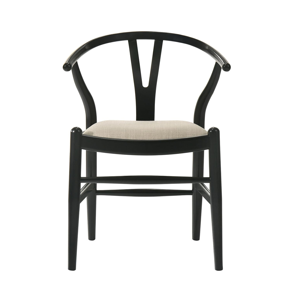 Simple Relax Set of 2 Upholstered Y-Shaped Back Wishbone Dining Side Chairs in Black and Beige simple relax