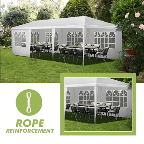 Linkhoo 10x30 FT Outdoor Canopy Party Tent with 5 Removable Sidewalls, Large Waterproof Wedding Tents w/Ground Nails & Windproof Ropes, Outside Gazebo Pavilion Event Shelter for Garden Patio, White LINKHOO