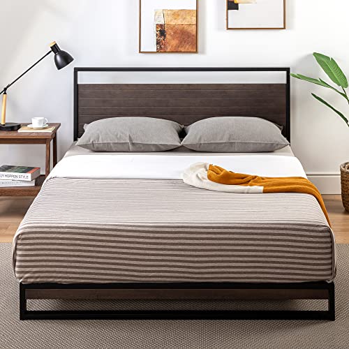 Zinus Suzanne Bamboo and Metal Platform Bed Frame, 7-Inch Low Profile, Solid Steel Construction, No Box Spring Needed, Wood Slat Support, Easy Assembly, Grey Wash, King Zinus