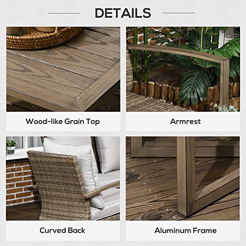 Outsunny 4 Piece Wicker Patio Furniture Set with 2 Rocking Chairs, Loveseat Sofa, Outdoor PE Rattan Conversation Set with Cushions, Aluminum Table for Porch, Poolside, Light Gray Outsunny