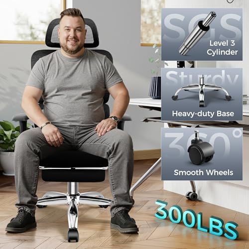 TECHREST Ergonomic Office Chair with Footrest, Big and Tall Home Desk Chair, High Back Rolling Computer Chair with 3D Arms and Lumbar Support, Comfortable Gaming Chair, Swivel Mesh Chairs, Black TECHREST