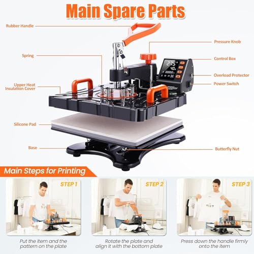 AKEYDIY Upgraded 8 in 1 Heat Press Machine for Tshirts 12''X15'' 360° Swing Away Shirt Press Machine for Sublimation Multifunctional Heat Transfer Machine Combo for DIY T-Shirts Cap & Mugs AKEYDIY