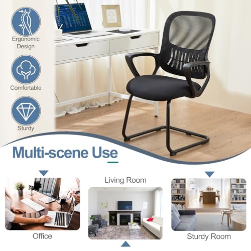 DUMOS Office Desk Chair with Sled Base, Ergonomic Executive Mesh Computer Chairs with Lumbar Support for Home Conference Room Bedroom Waiting Reception Guest Student