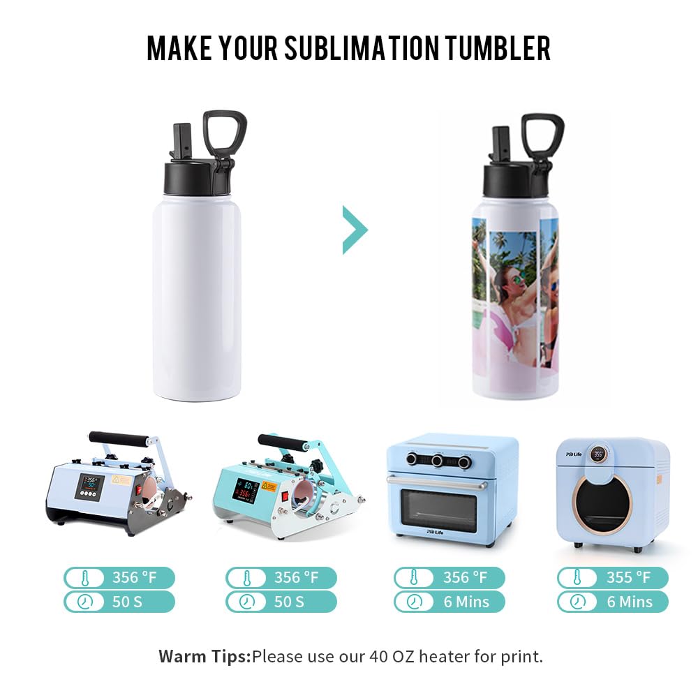 PYD Life 25 Pack Sublimation Water Bottle Sports Bulk 32 OZ White Stainless Steel Tumbler Cups with Straw and Portable Handle for Tumbler Heat Press Sublimation Oven Printing PYD Life