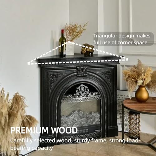 Aihm-Lon Electric Fireplace - Corner Electric Fireplace Heater with Hollow Birdcage Firebox, Triangular Cabinet with Real Flame Insert & Black Modern Carving for Bedroom (39IN) Aihm-Lon