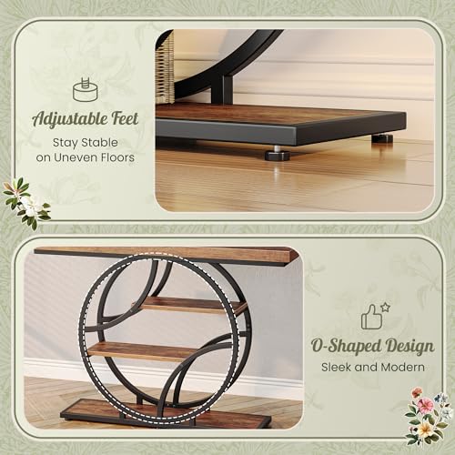 Huuger 47.2 Inch Entryway Table, Industrial Console Sofa Table with Storage, Accent Table with Shelves, for Entry, Hallway, Entrance, Foyer, O-Shaped Metal Frame, Rusitc Brown Huuger