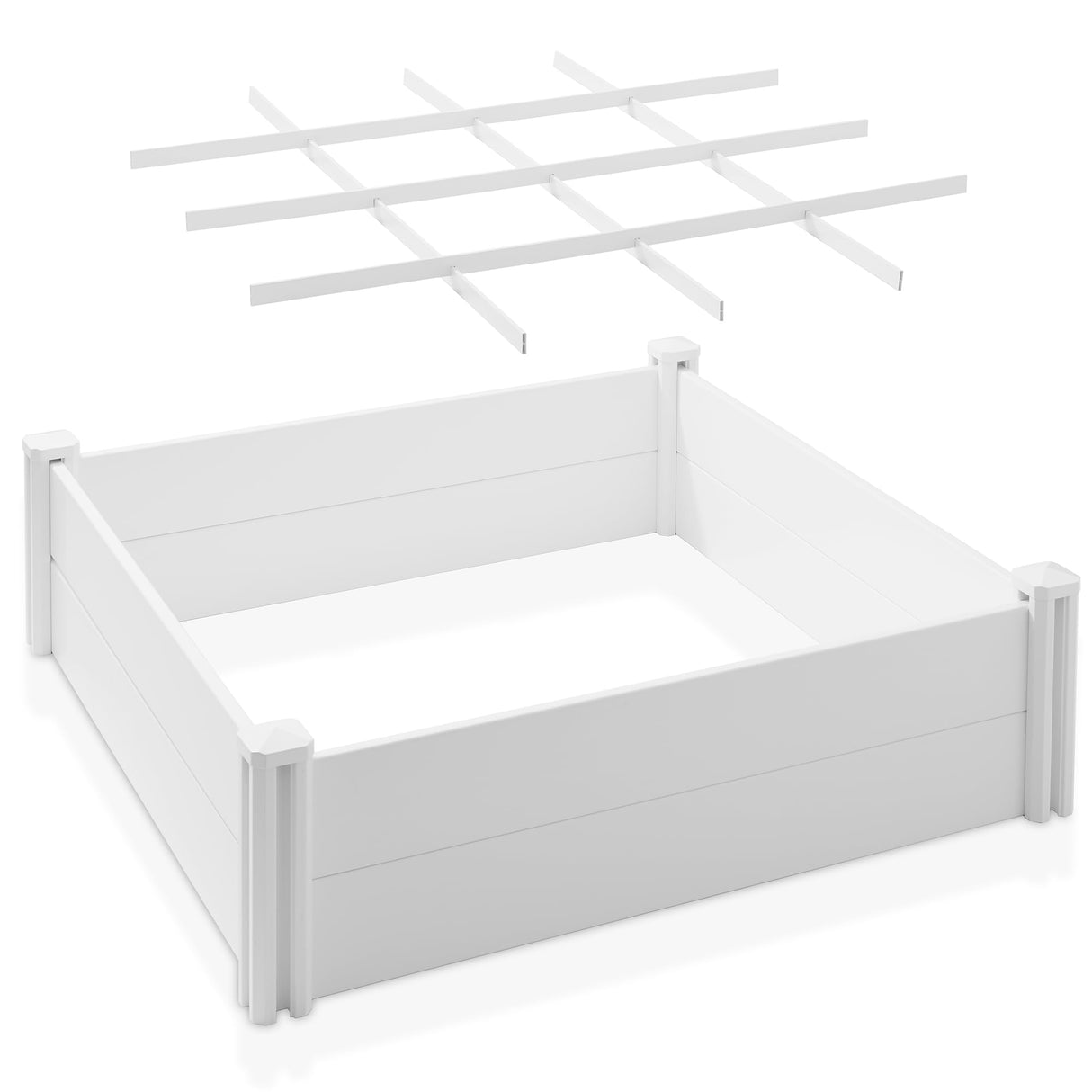 Casafield 4' x 4' x 12" White Vinyl Raised Garden Bed with Grid System, Outdoor Above Ground Planter Box for Flowers, Vegetables, and Gardening Casafield