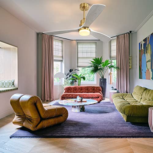 Sofucor 52 Inch Ceiling Fan with Light Remote Control Dimmable LED Light 3 Wood Fan Blades Reversible DC Motor Modern Ceiling Fan for Farmhouse/Patios with 3 Downrods(5 inch/10 inch/24 inch) Sofucor