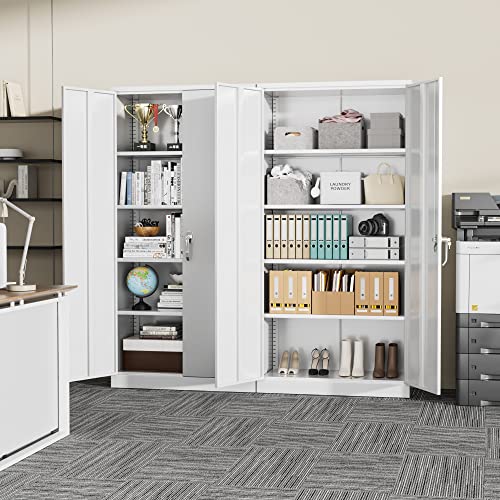 Crownland 72" Lockable Metal Storage Cabinet, Garage Storage Cabinets, High Office Cabinet with Adjustable Shelves for Garage, Home Office,Pantry, File(White) Crownland