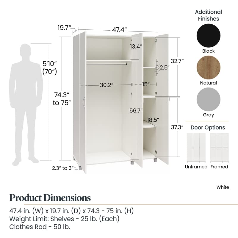 Ameriwood Home Systembuild Evolution Lory Framed 3 Door Wardrobe in Black SystemBuild