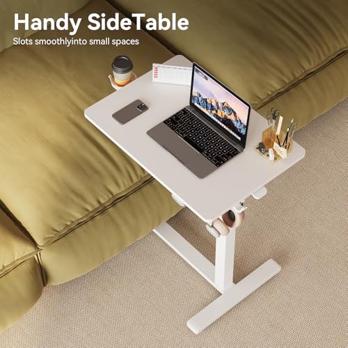 Gamork C Shaped 17.8 * 22.5 inch Mobile Standing Desk,Pneumatic Adjustable Height Stand Up Desk,Ergonomic Standing Side Table for Home Office Work Computer Desk Workstation,White Gamork