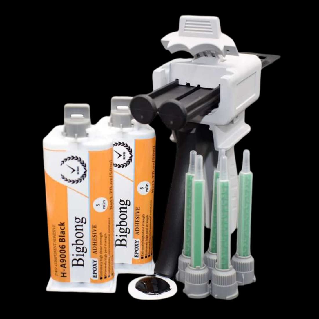 Bigbong 2pcs 50ml 1:1 Epoxy Resin Black AB Glue Epoxy Glue 2-Part Epoxy Adhesive Epoxies & 5pcs 1:1 Mixing Nozzles Static Mixer & 1pc 50ml 1:1 Manual Applicator Dispensing Gun Dispenser Applicator Bigbong