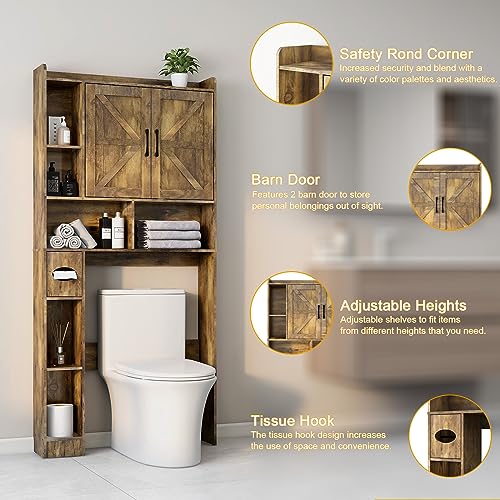 Farmhouse Over the Toilet Storage Cabinet with Barn Doors and Toilet Paper Holder Vabches