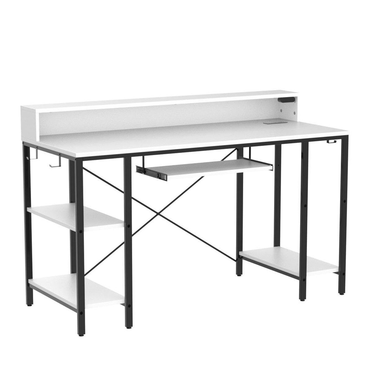 Rolanstar Computer Desk 55 inch with LED Lights & Power Outlets, Gaming Desk with Storage Shelves, Home Office Desk with Keyboard Tray, Writing Desk with Monitor Stand, Study Desk, White Rolanstar