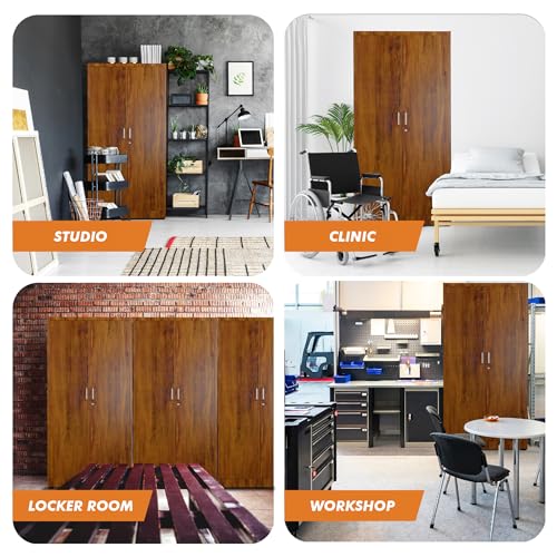 METALTIGER Metal Wardrobe Cabinet - Metal Storage Locker with Locking Doors | Armoire Wardrobe Closet with Doors (Natural Wood Imitation) METALTIGER