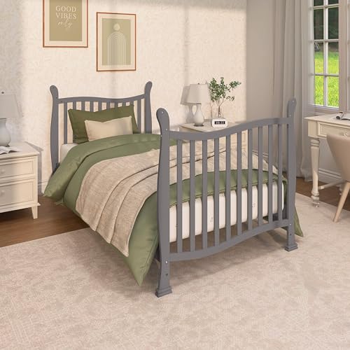 Dream On Me Violet 4-in-1 Convertible Mini Crib in Steel Grey, Greenguard Gold Certified, JPMA Certified, 3 Position Mattress Height Settings, Non-Toxic Finish