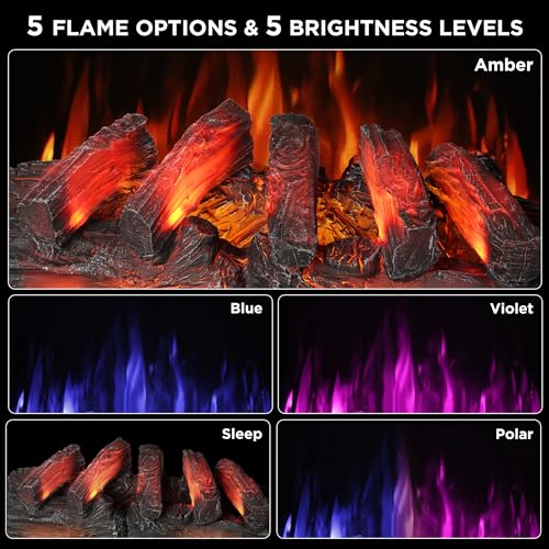 TURBRO Eternal Flame 30 in. WiFi Infrared Quartz Electric Fireplace Log Heater with Sound Crackling, Realistic Pinewood Logs, Adjustable Flame Colors, Remote Control, Thermostat, Timer, 1500W, Bronze TURBRO