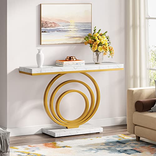 LITTLE TREE 41-Inch Modern Console Table, Gold Entryway Table for Living Room, Hallway, Entry, Gold + White LITTLE TREE