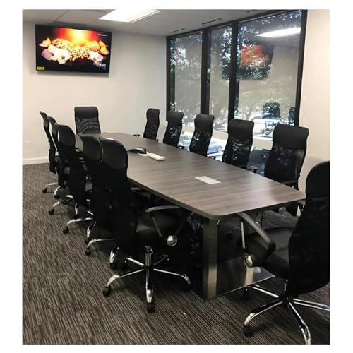 Thaweesuk Shop New Gray Finishes 12 ft Modern Executive Boat Shaped Wood Conference Table Dual Post Metal Legs Grommets Racetrack Silver 2 Power Data Modules Boardroom Room Meeting Business Furniture Generic