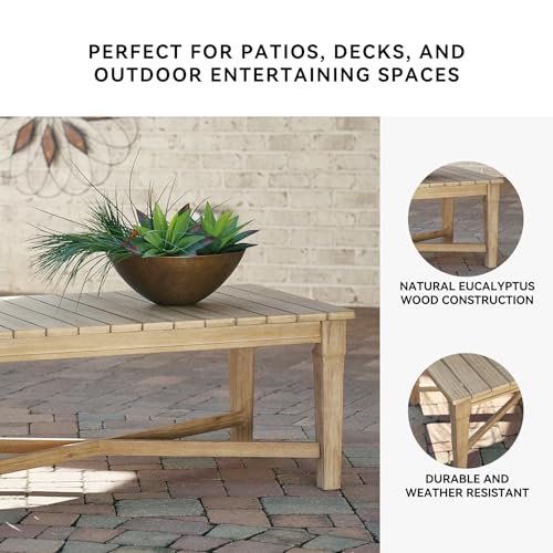 Signature Design by Ashley Outdoor Eucalyptus Carter Hall Patio Coffee Table, Beige Signature Design by Ashley