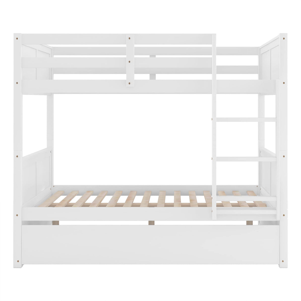 Merax Full Over Full Bunk Bed with Trundle,Wooden Trundle Bed Frame with Ladder Safety Guardrail,Convertible to 2 Platform Beds for Kids Teens,White Merax