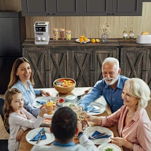 YITAHOME Farmhouse Sideboard Buffet Cabinet with Storage with 4 Doors, 55'' Large Kitchen Storage Cabinet, Wood Coffee Bar Cabinet with Adjustable Shelf for Kitchen, Living Room, Dark Oak YITAHOME