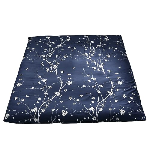 MAXYOYO Mattress Cover for Traditional Japanese Futon Mattress, Futon Floor Mats Cover with Zipper, Super Soft and Machine Washable, Navy Floral, Queen MAXYOYO